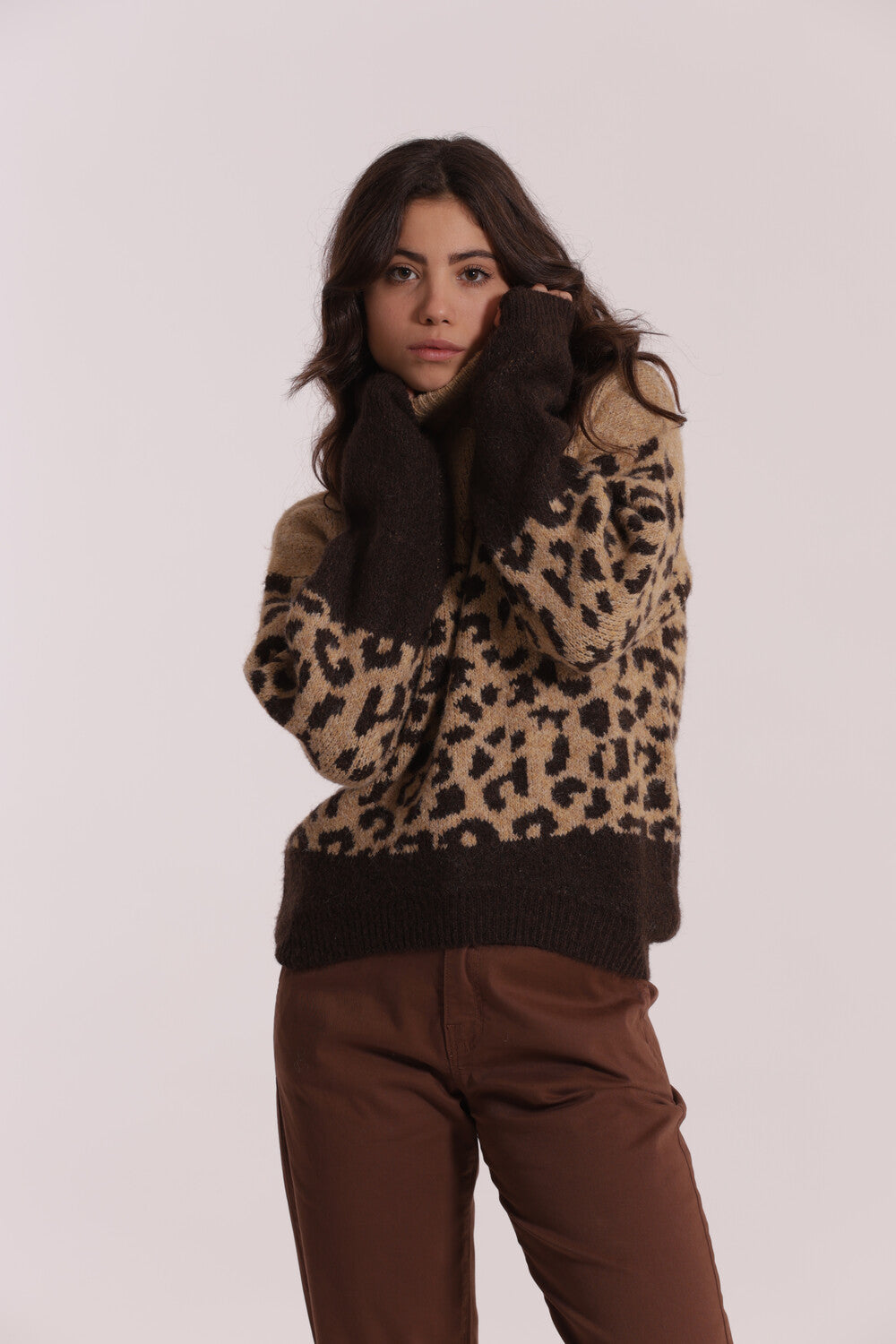 maglia dolce vita animalier bicolor - mimì muà - cammello marrone