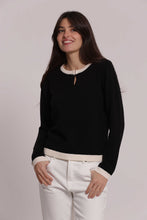 Carica l'immagine nel visualizzatore di Gallery, maglia scollo a v bicolor   - mimì muà -  nero
