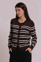 Carica l'immagine nel visualizzatore di Gallery, maglia cardigan a righe con dettaglio perle - mimì muà - moro
