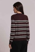 Carica l'immagine nel visualizzatore di Gallery, maglia cardigan a righe con dettaglio perle - mimì muà - moro
