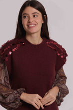 Carica l'immagine nel visualizzatore di Gallery, maglia maniche corte con paillettes su spalle - mimì muà - prugna
