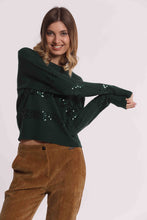 Carica l'immagine nel visualizzatore di Gallery, maglia scollo tondo con righe paillettes  - mimì muà -  verde
