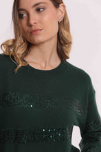 Carica l'immagine nel visualizzatore di Gallery, maglia scollo tondo con righe paillettes  - mimì muà -  verde
