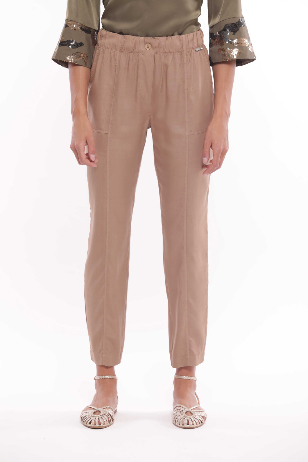 pantalone con elastico in vita in tencel - mimì muà - cammello 2025