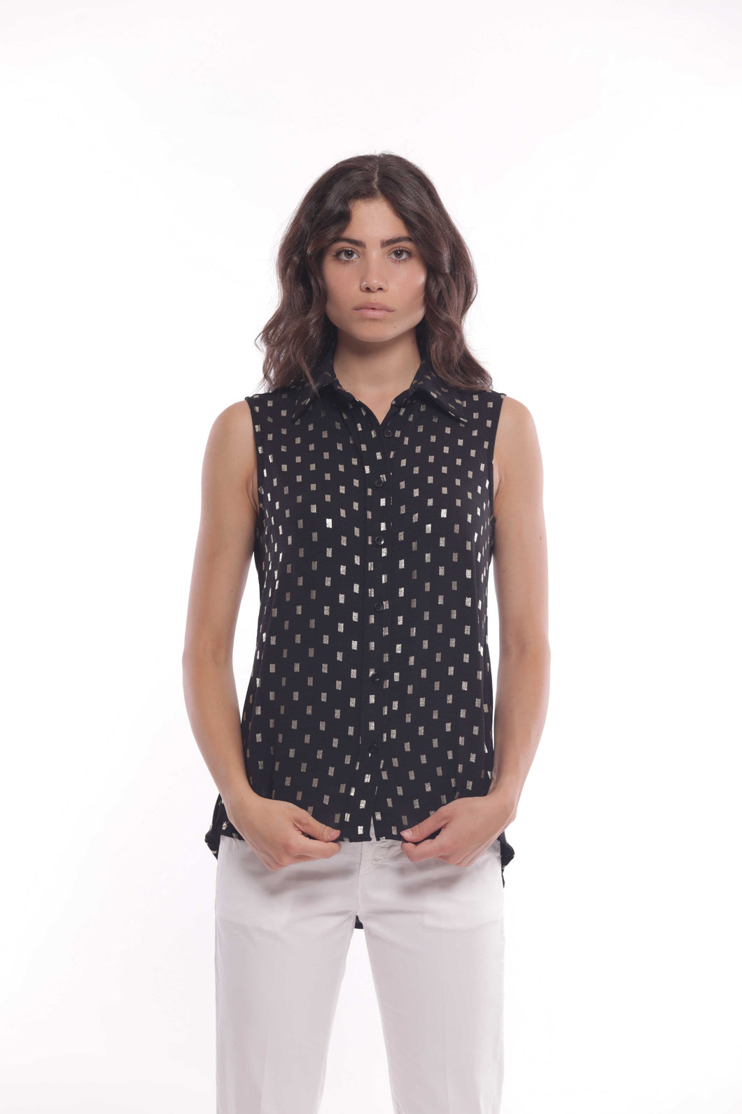 camicia smanicata con dettagli dorati - mimì muà - nero