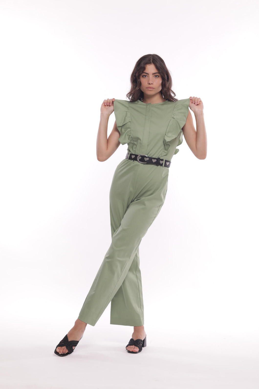 tuta in gabardina con rouches - mimì muà - verde militare 2025