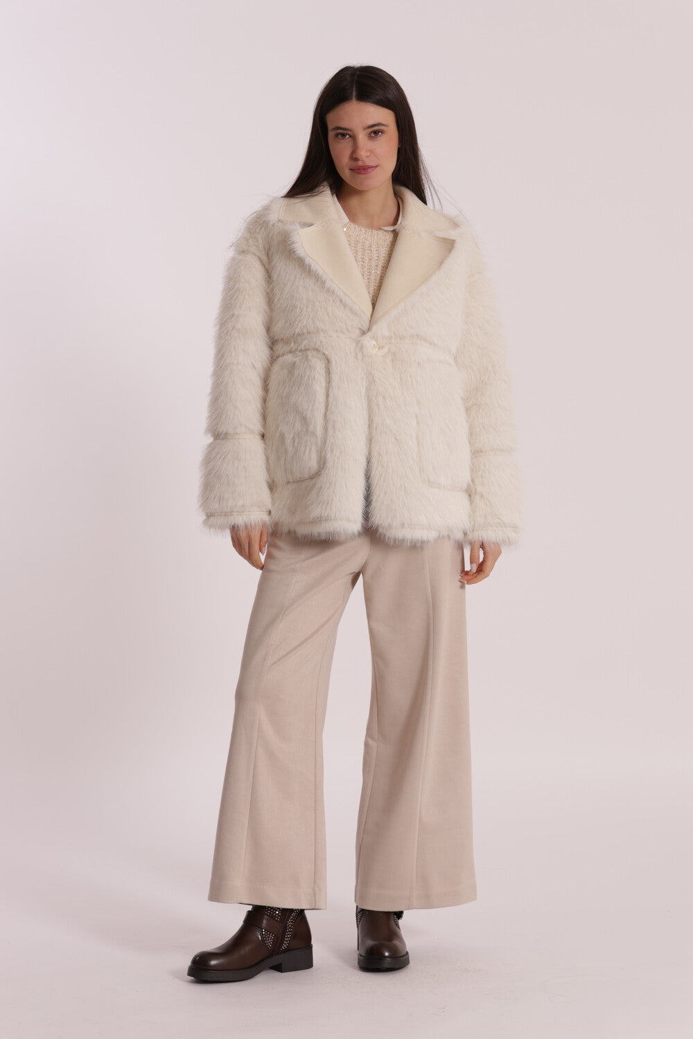pantalone cropped effetto camoscio  - mimì muà - panna