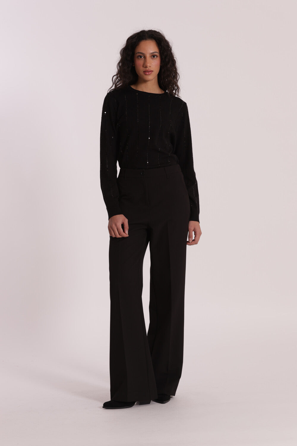 pantalone palazzo con elastico dietro in tessuto tecnico - mimì muà - nero
