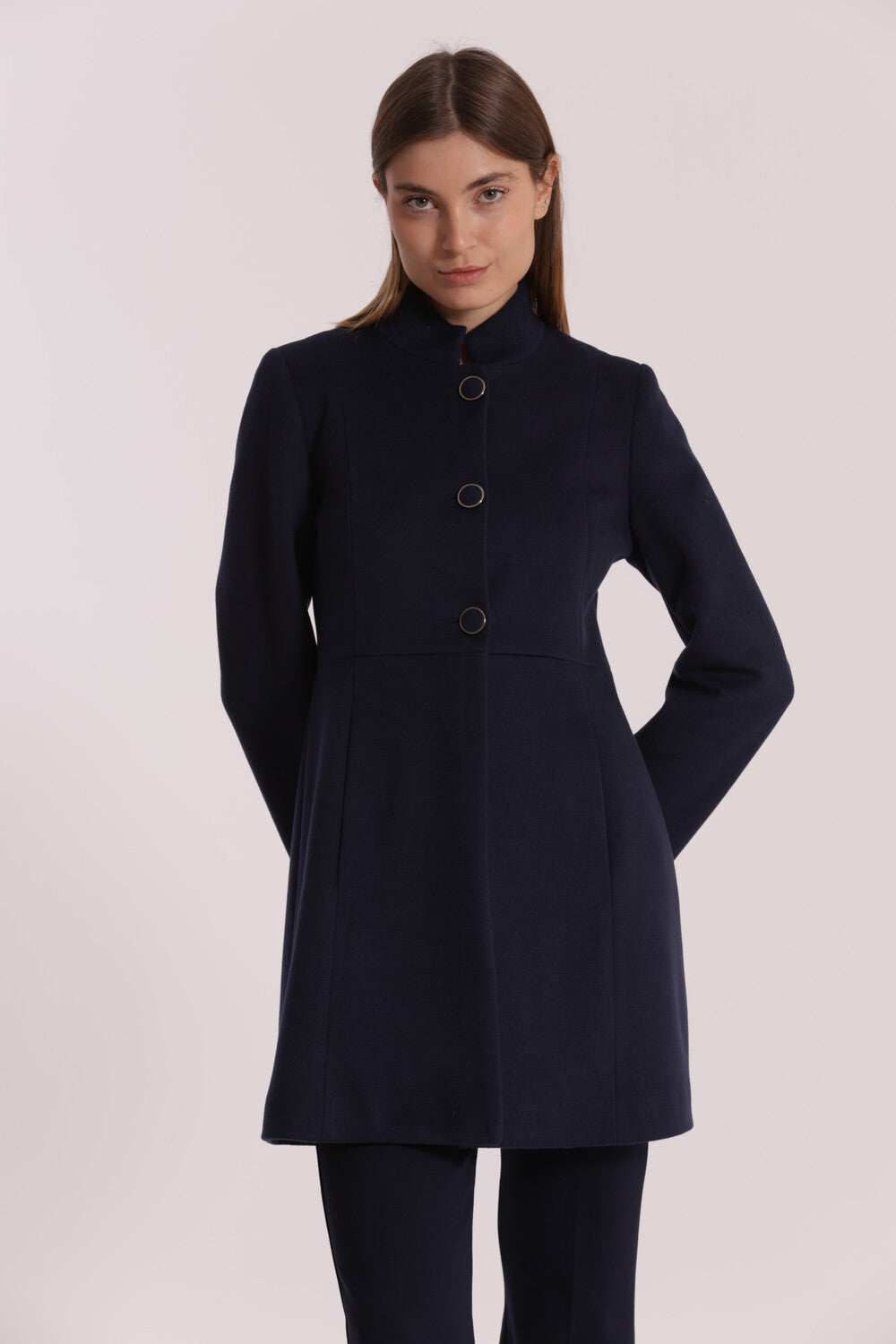 cappotto baronetto con collo alla coreana - mimì muà - blu