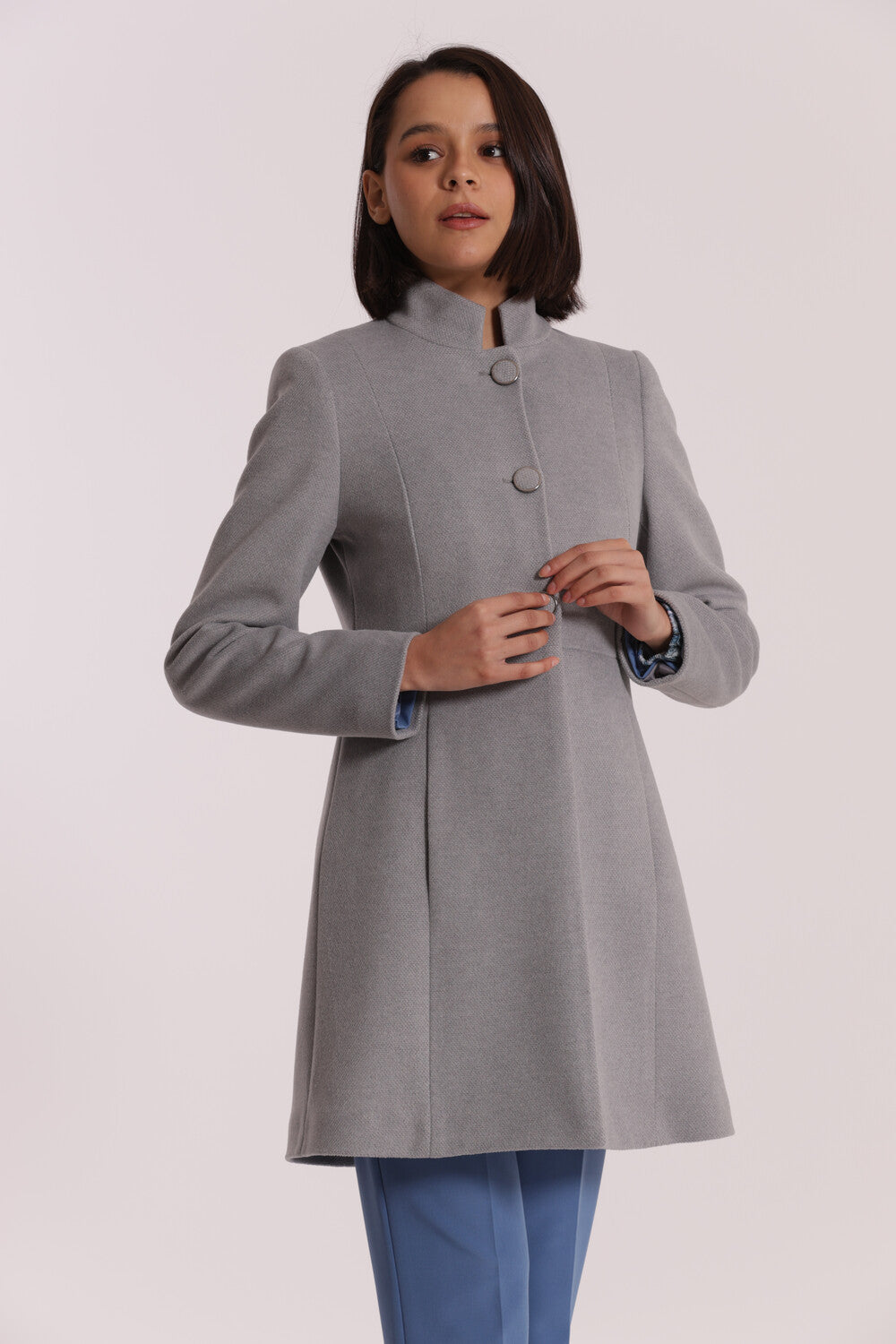 cappotto baronetto con collo alla coreana - mimì muà - grigio chiaro