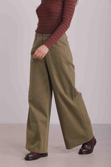 pantalone palazzo effetto jeans - mimì muà - verde militare