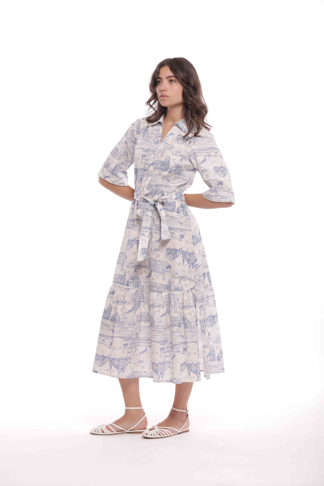 abito chemisier fantasia love in italy - mimì muà - blu bianco