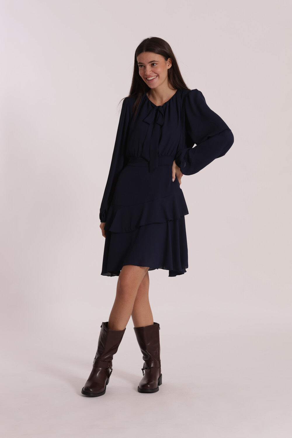 abito corto in georgette con rouches - mimì muà - blu