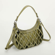 Carica l&#39;immagine nel visualizzatore di Gallery, borsa a spalla effetto rete con borchie - mimì muà - verde militare
