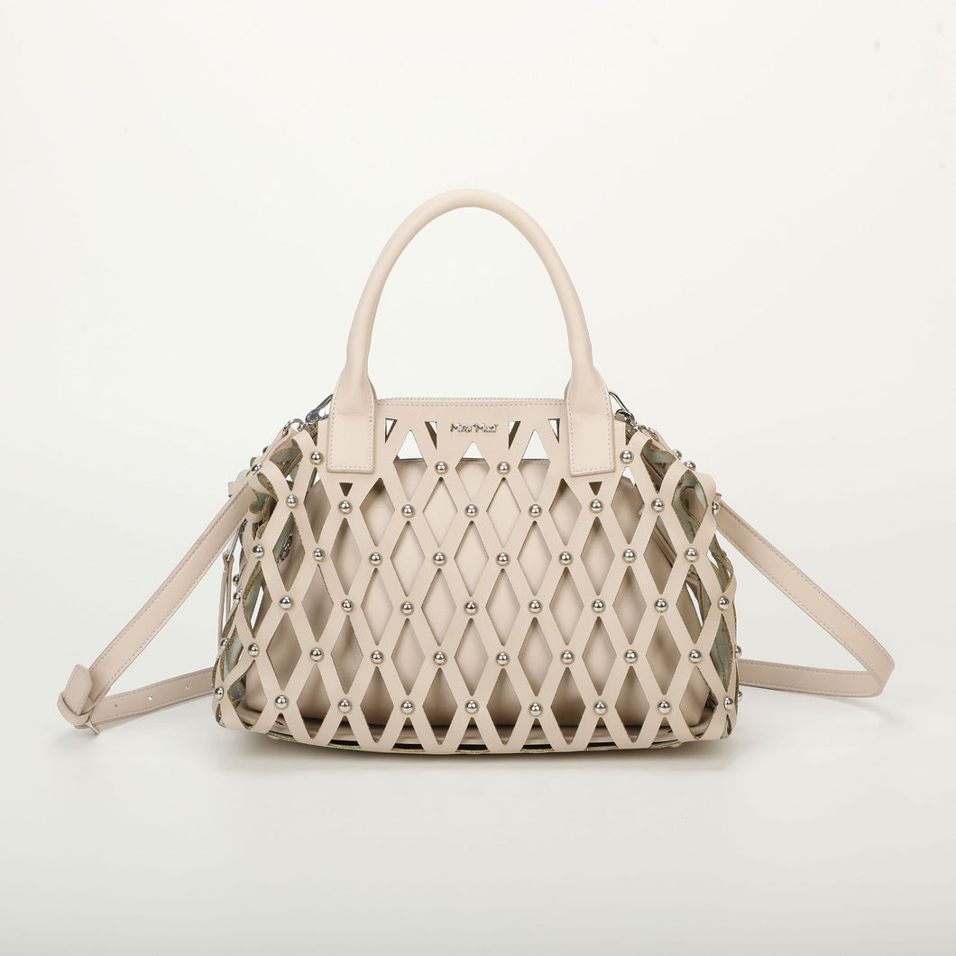 borsa bauletto effetto rete con borchie - mimì muà - beige
