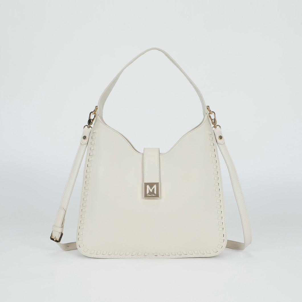 borsa a sacca con bordi intrecciati - mimì muà - beige