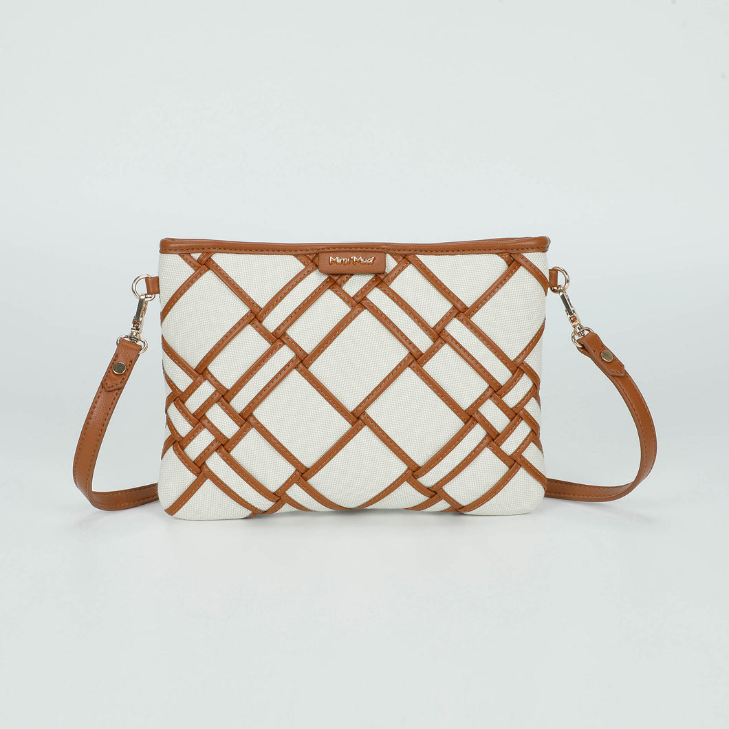 borsa a tracolla in canvas con bordi - mimì muà - cuoio