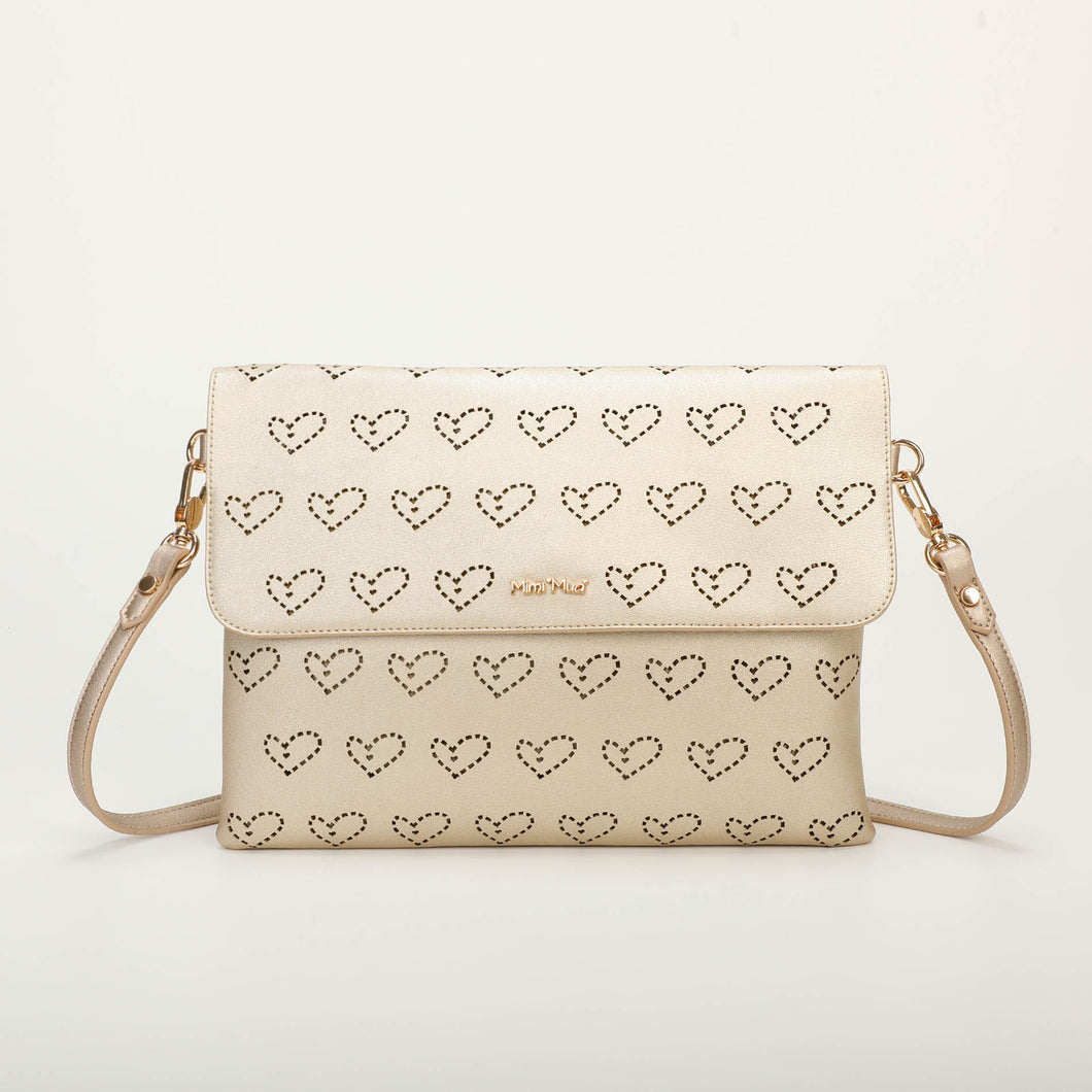borsa a tracolla con cuori traforati - mimì muà - oro