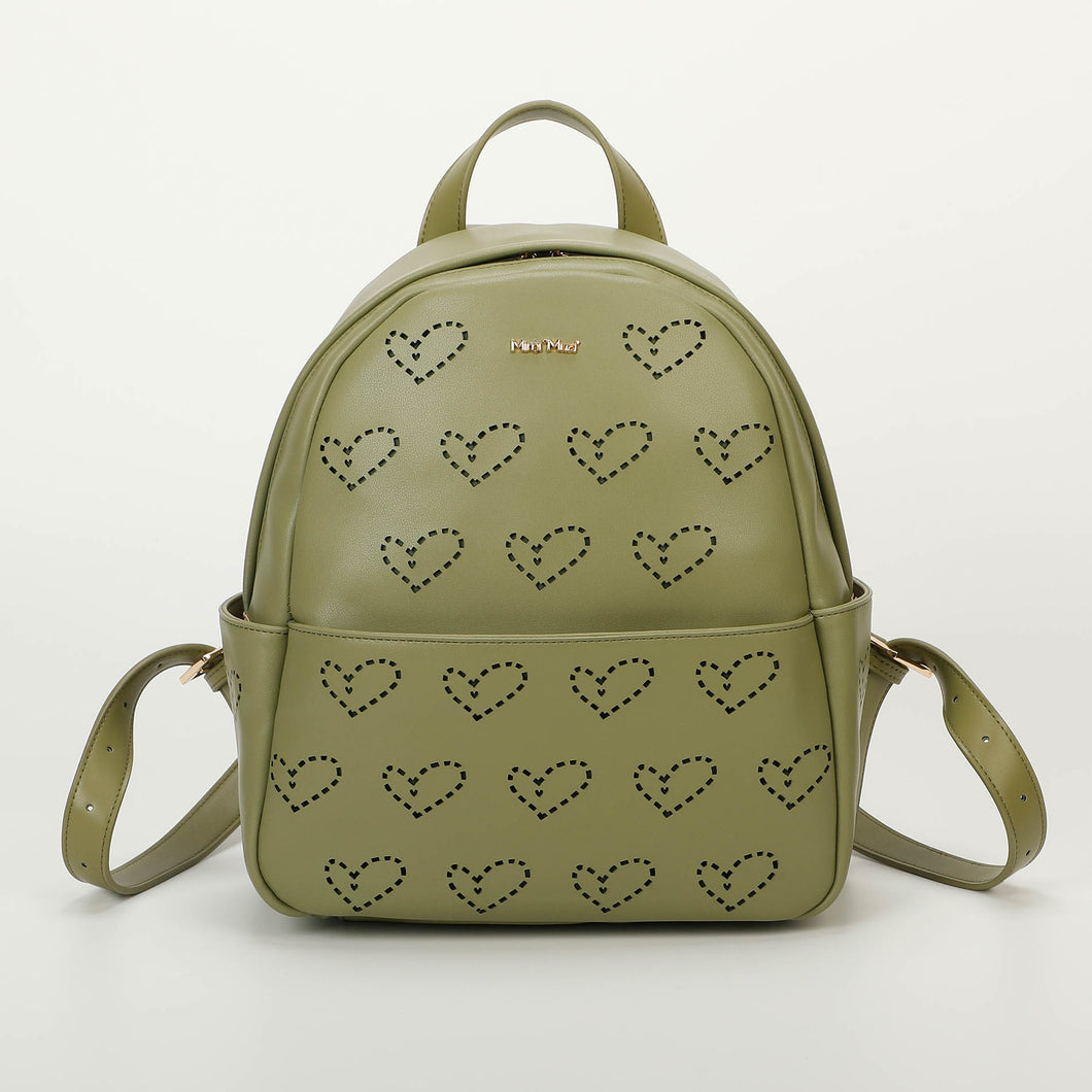 zaino con cuori traforati - mimì muà - verde militare