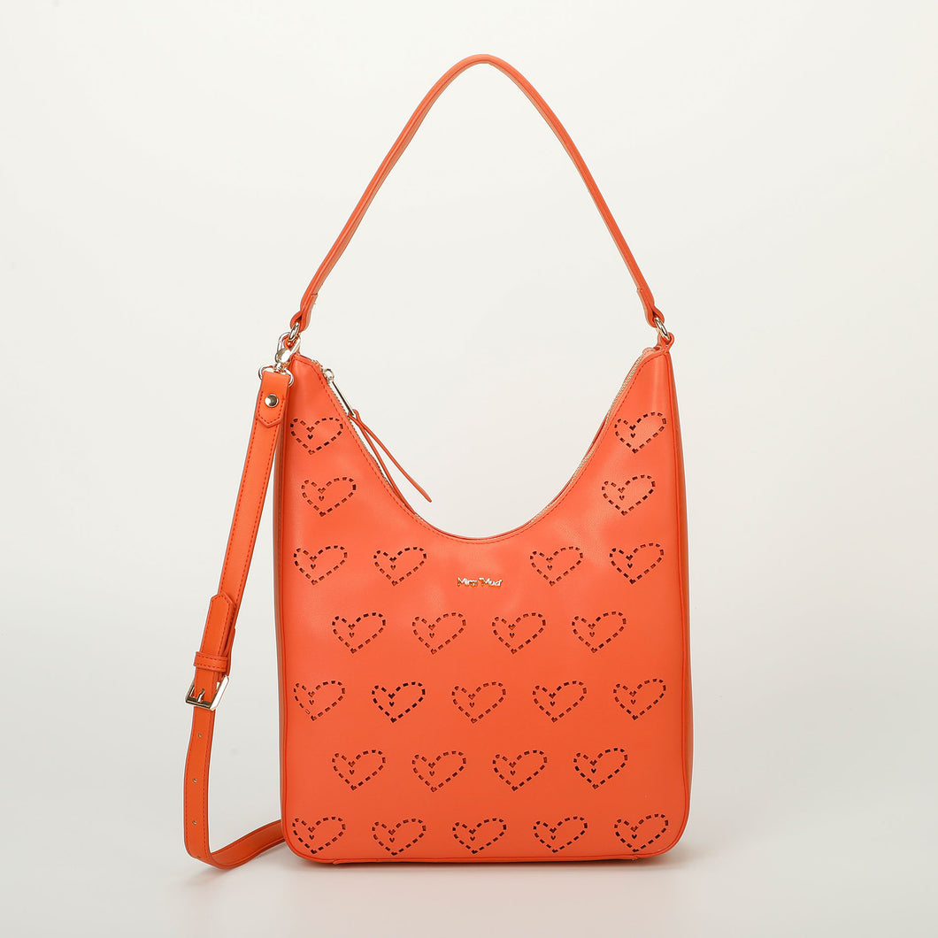 borsa a spalla con cuori traforati - mimì muà - arancio