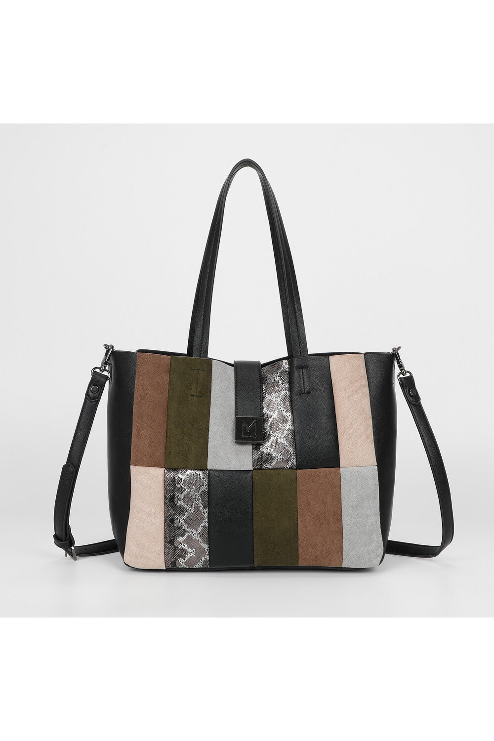 borsa a spalla patchwork verticali - mimì muà - nero