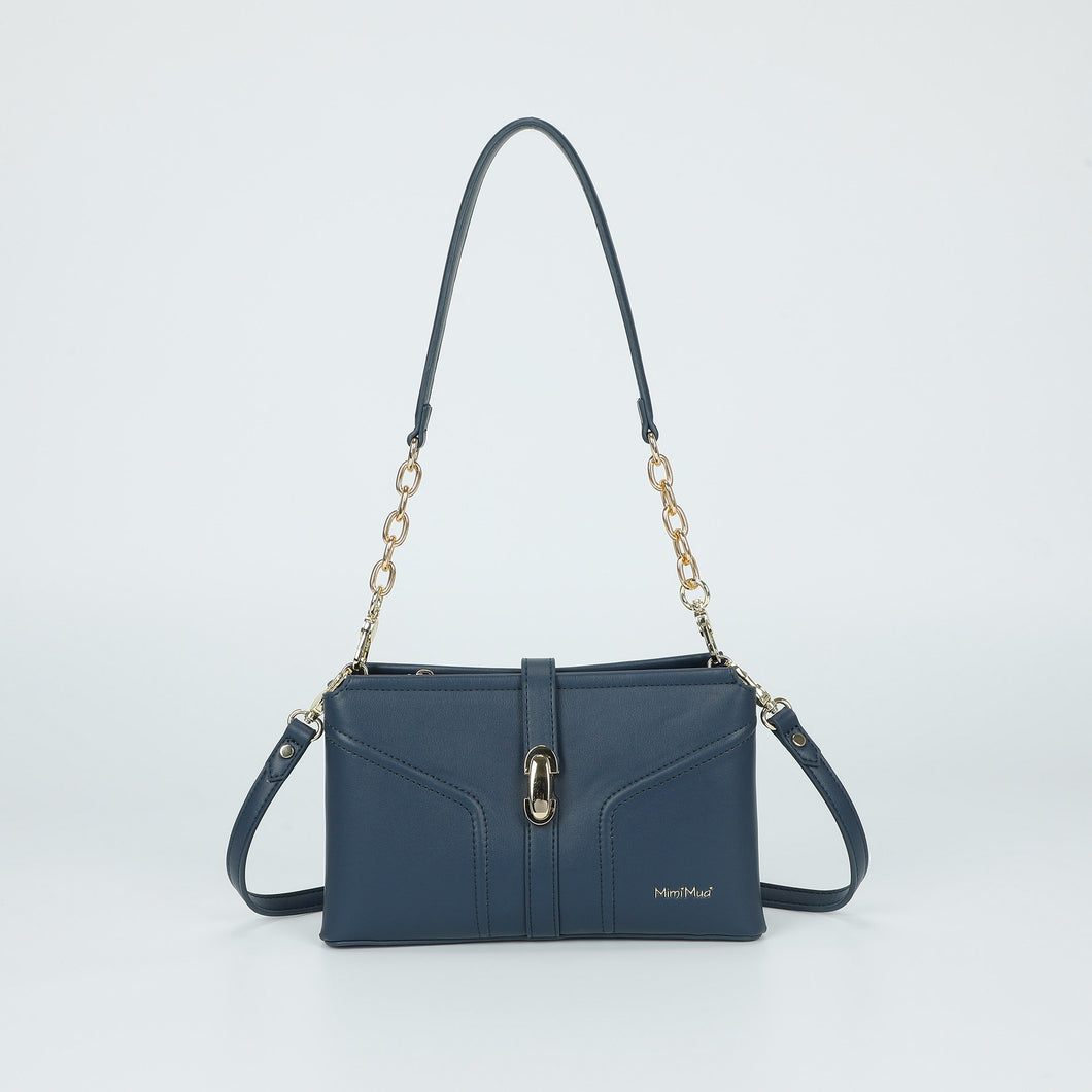 borsa a tracolla con chiusura a cinturino - mimì muà - blu inchiostro