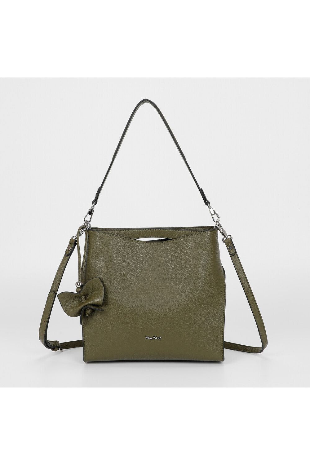 borsa a spalla grande con bordi neri - mimì muà - verde militare
