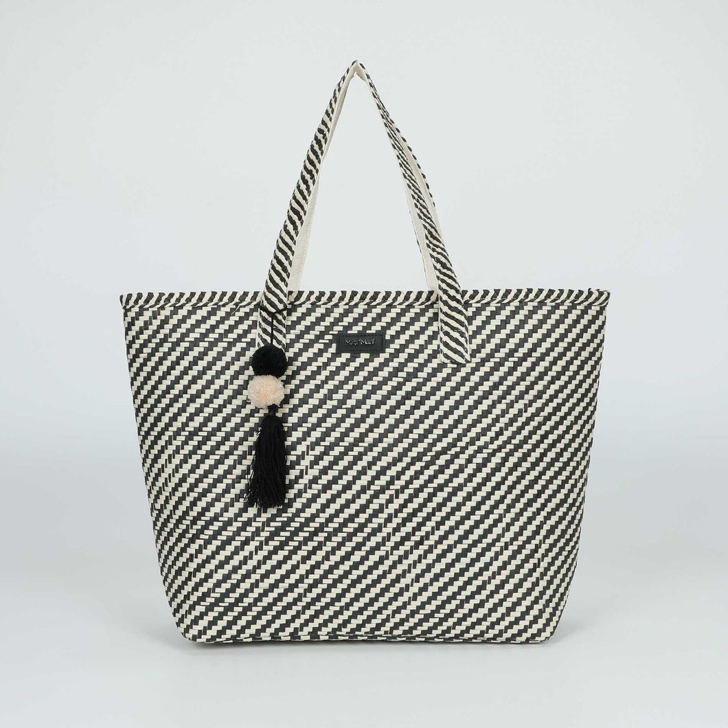 borsa shopper a righe oblique in straw paper - mimì muà - nero