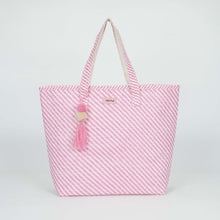 Carica l&#39;immagine nel visualizzatore di Gallery, borsa shopper a righe oblique in straw paper - mimì muà - rosa
