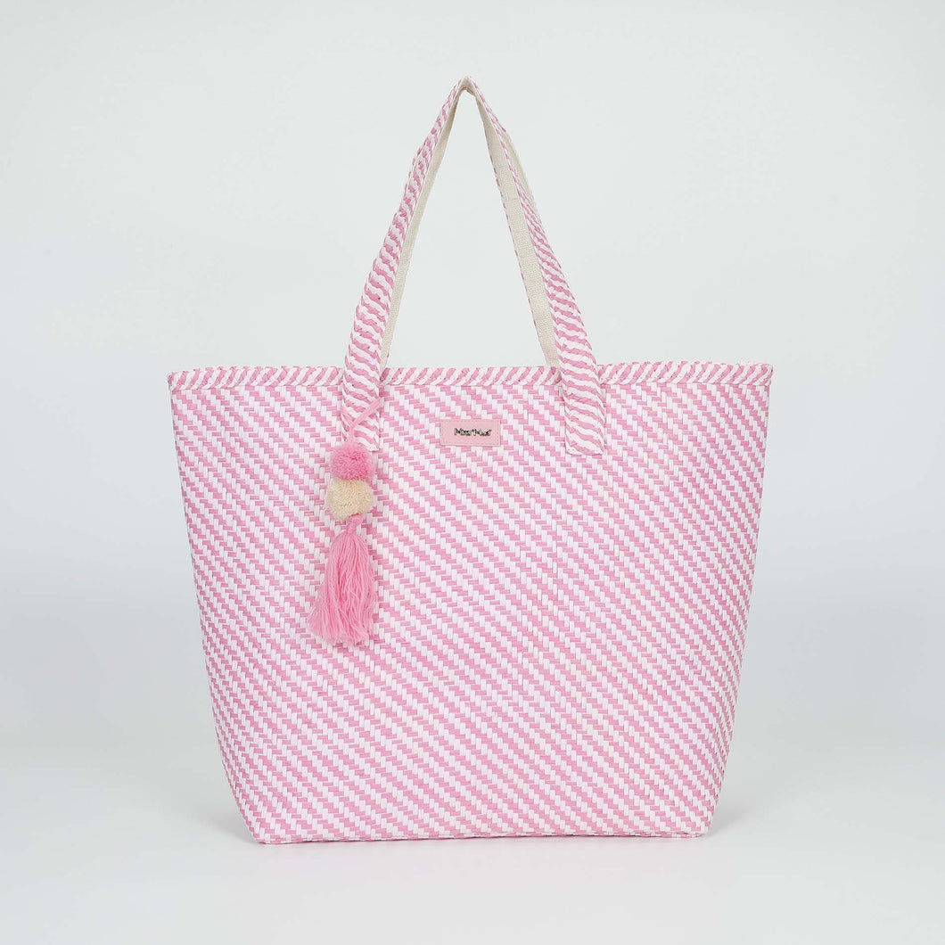 borsa shopper a righe oblique in straw paper - mimì muà - rosa