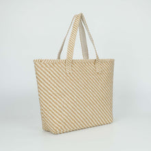 Carica l&#39;immagine nel visualizzatore di Gallery, borsa shopper a righe oblique in straw paper - mimì muà - cuoio
