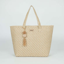 Carica l&#39;immagine nel visualizzatore di Gallery, borsa shopper a righe oblique in straw paper - mimì muà - cuoio
