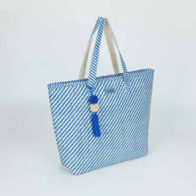 Carica l&#39;immagine nel visualizzatore di Gallery, borsa shopper a righe oblique in straw paper - mimì muà - blu
