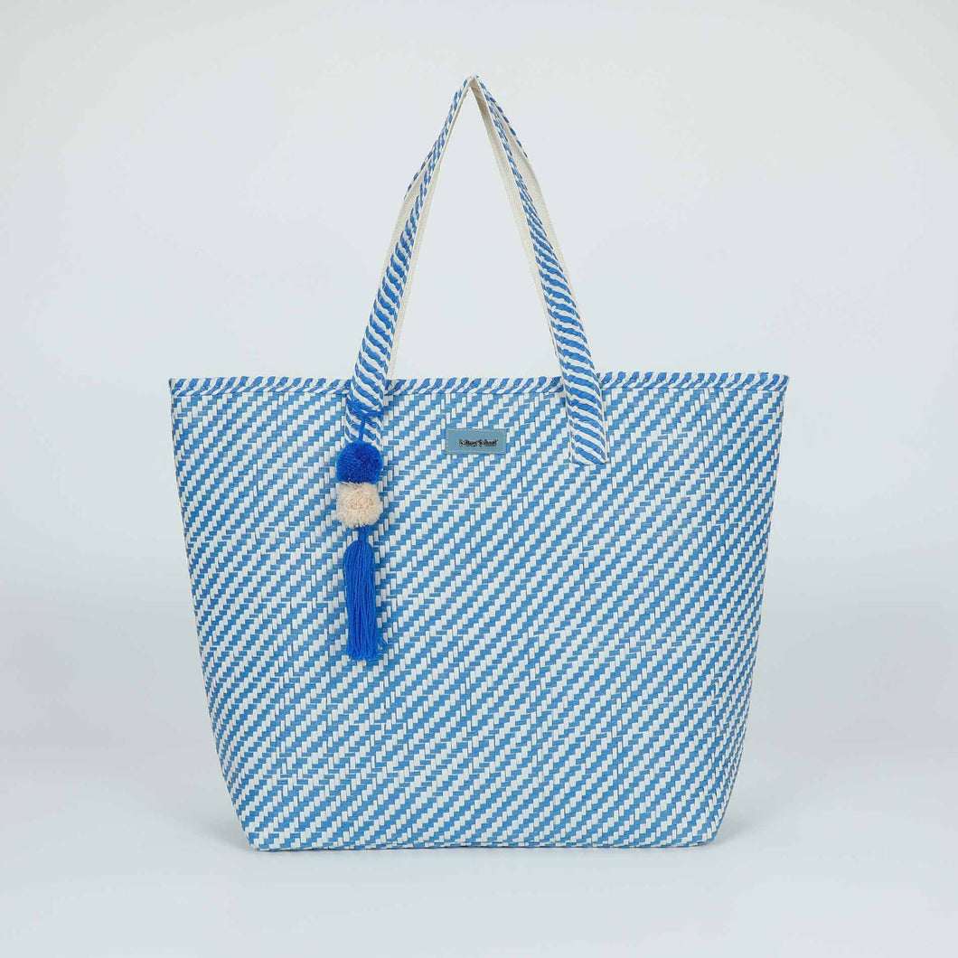 borsa shopper a righe oblique in straw paper - mimì muà - blu