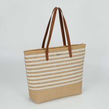 Carica l&#39;immagine nel visualizzatore di Gallery, borsa shopper a righe in straw paper - mimì muà - cuoio
