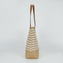 Carica l&#39;immagine nel visualizzatore di Gallery, borsa shopper a righe in straw paper - mimì muà - cuoio
