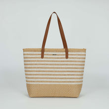 Carica l&#39;immagine nel visualizzatore di Gallery, borsa shopper a righe in straw paper - mimì muà - cuoio
