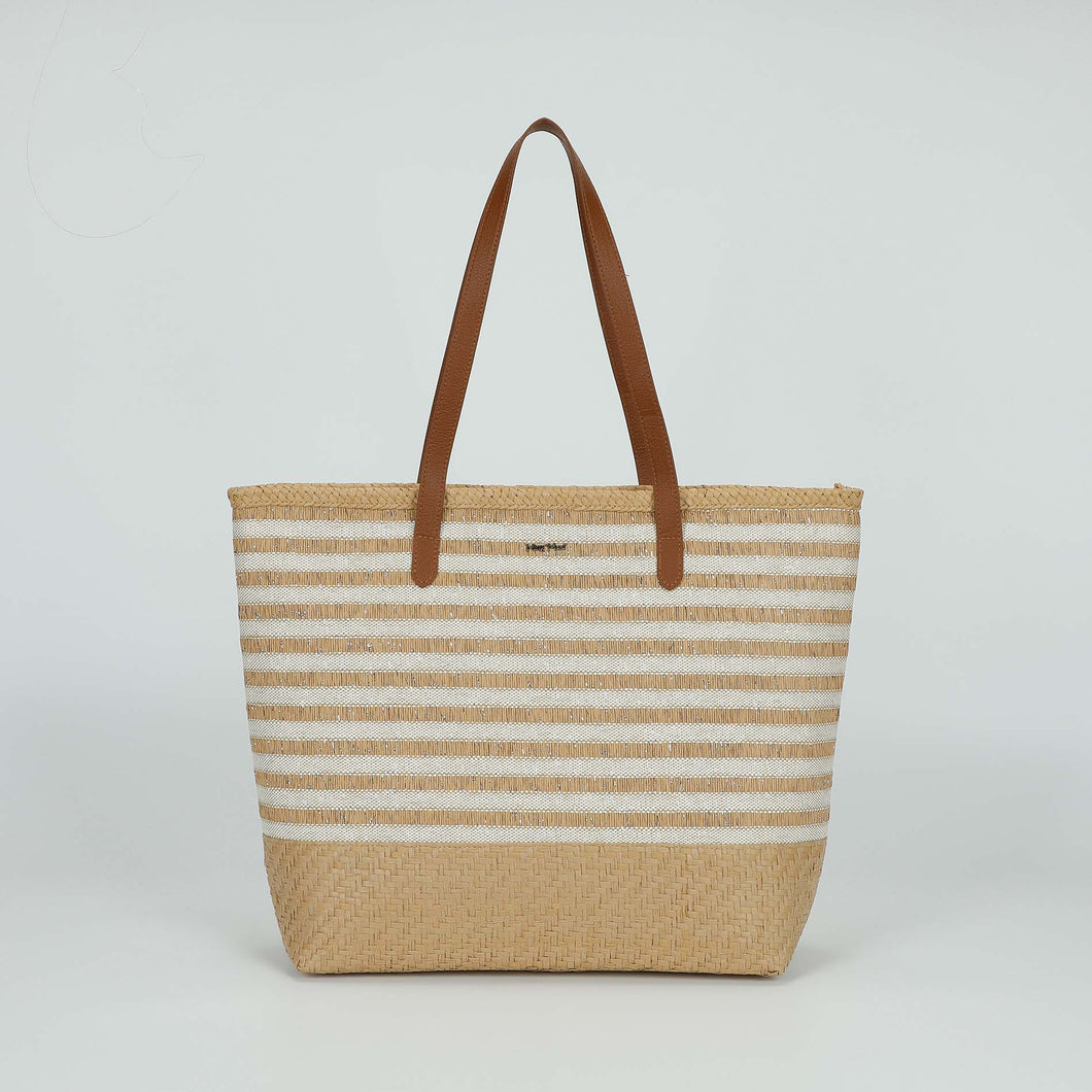 borsa shopper a righe in straw paper - mimì muà - cuoio