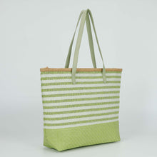 Carica l&#39;immagine nel visualizzatore di Gallery, borsa shopper a righe in straw paper - mimì muà - verde
