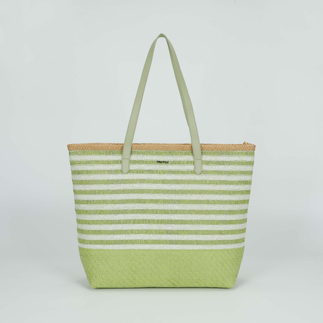borsa shopper a righe in straw paper - mimì muà - verde