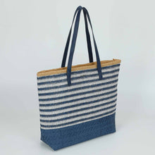 Carica l&#39;immagine nel visualizzatore di Gallery, borsa shopper a righe in straw paper - mimì muà - blu

