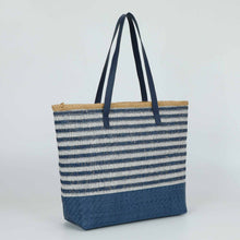 Carica l&#39;immagine nel visualizzatore di Gallery, borsa shopper a righe in straw paper - mimì muà - blu
