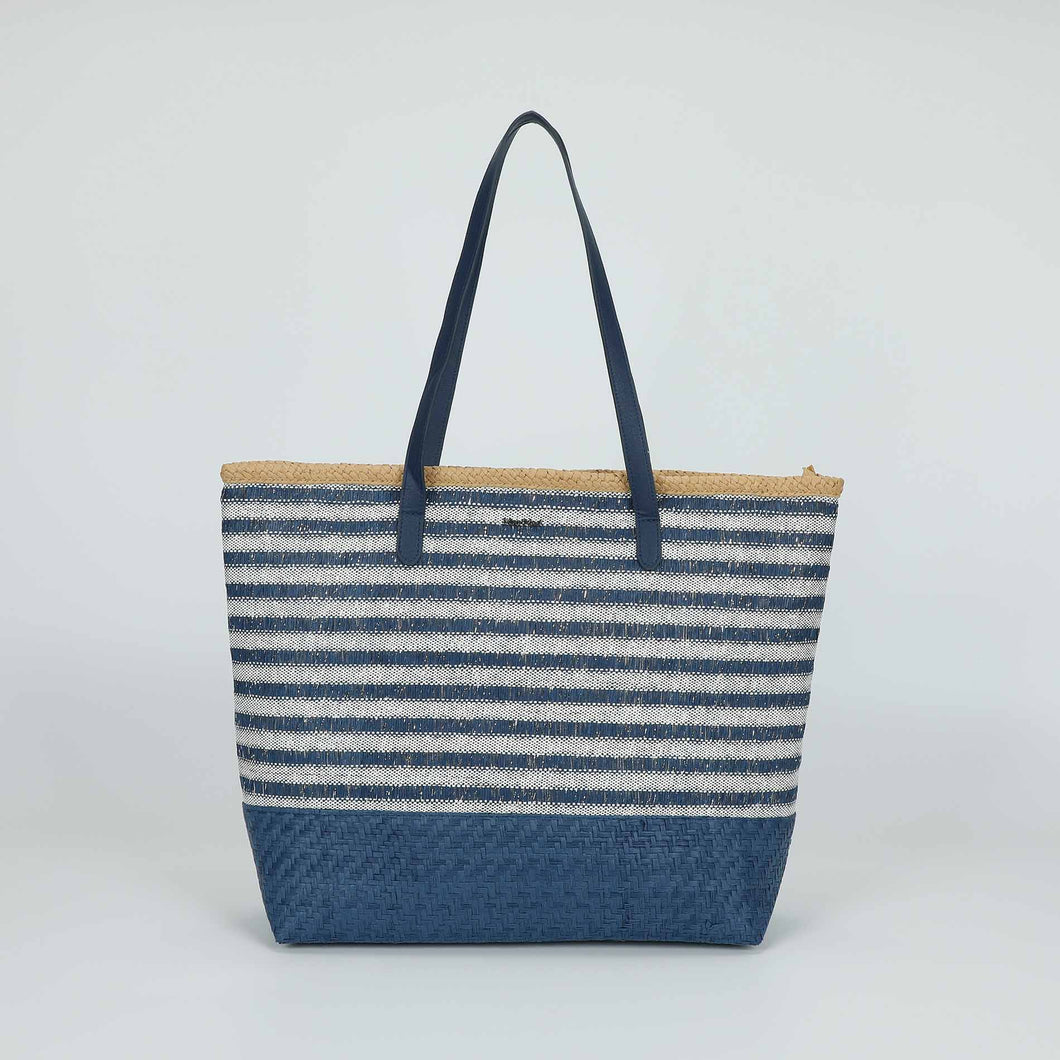 borsa shopper a righe in straw paper - mimì muà - blu