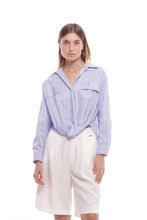 Carica l&#39;immagine nel visualizzatore di Gallery, camicia in cotone a righe mimì muà - bianco azzurro
