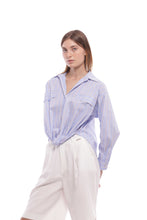 Carica l&#39;immagine nel visualizzatore di Gallery, camicia in cotone a righe mimì muà - bianco azzurro
