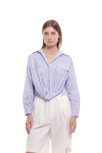Carica l&#39;immagine nel visualizzatore di Gallery, camicia in cotone a righe mimì muà - bianco azzurro
