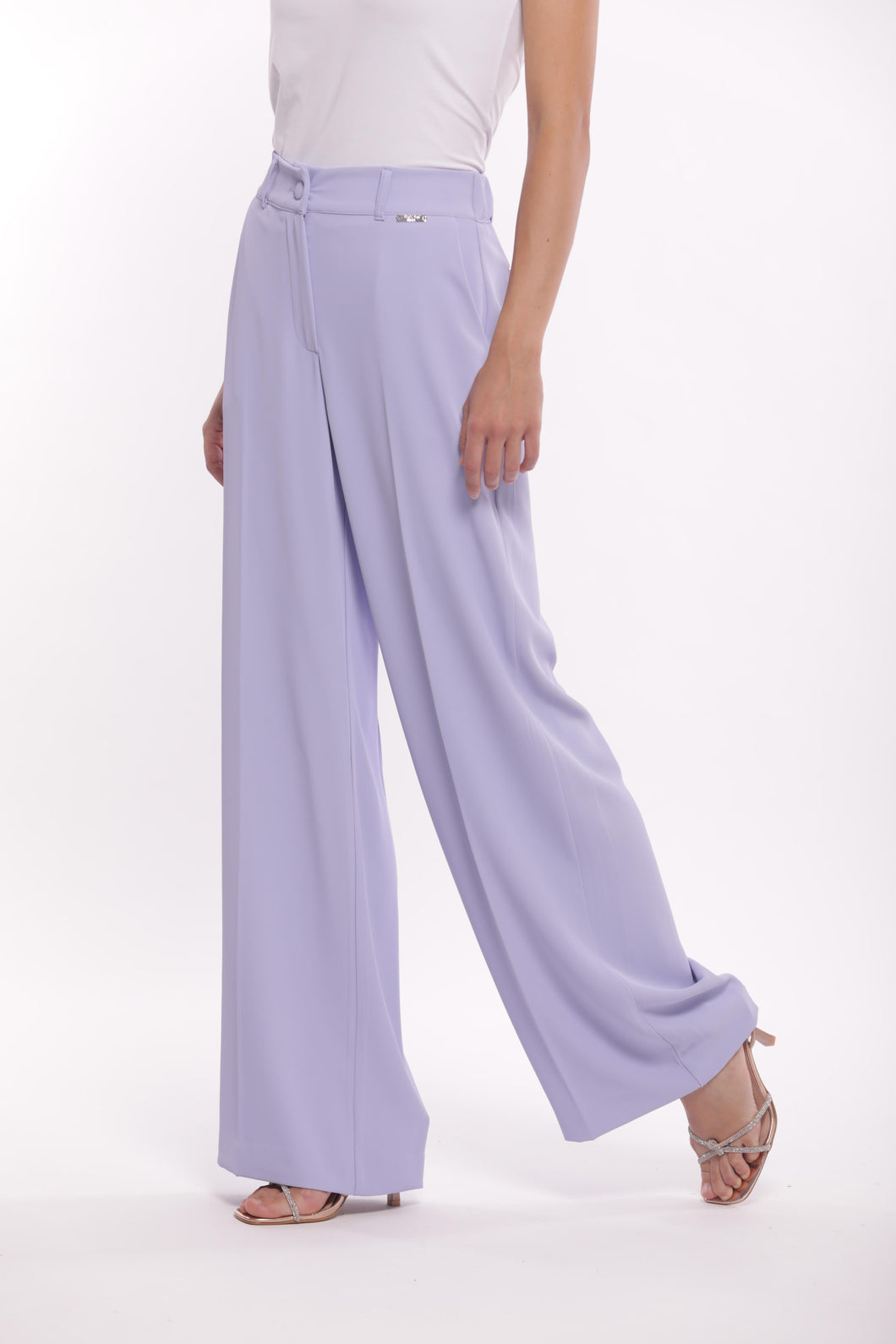 pantalone palazzo con elastico in cadì - mimì muà -lilla