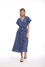 Carica l&#39;immagine nel visualizzatore di Gallery, abito lungo in chambray con cintura in vita - mimì muà - blu
