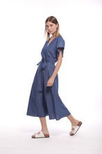 Carica l&#39;immagine nel visualizzatore di Gallery, abito lungo in chambray con cintura in vita - mimì muà - blu
