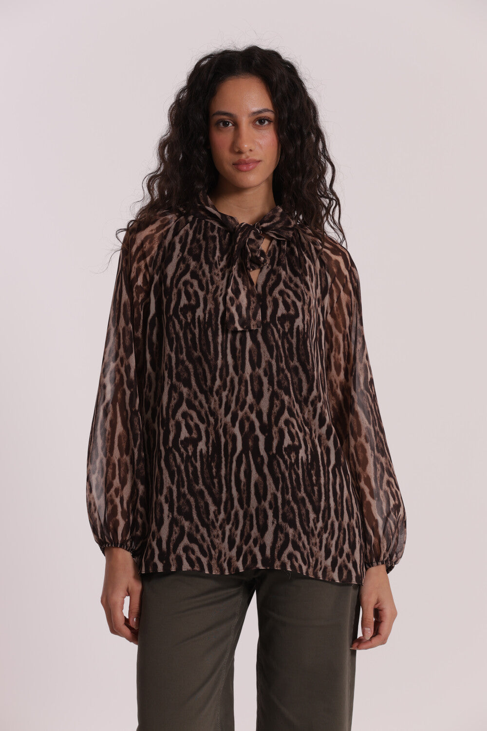 blusa con fusciacca fantasia animalier - mimì muà - cammello